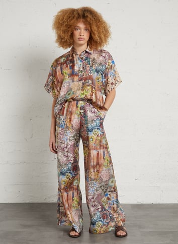 Silk wide-leg cropped trousers MOMONI Multicolored